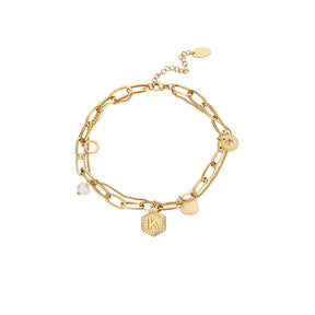 Gold Initial Bracelets for Women Letters Hexagon Pendant Chain-K