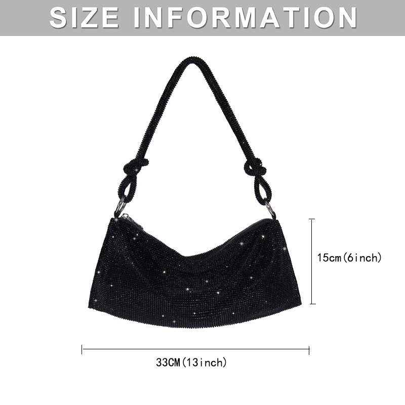 Rhinestone Purse Shiny Womens Party Handbag Hobo Bag-All Black