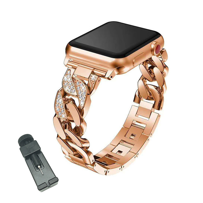 DP Bling Watch Band Stainless Steel Wristbands for Apple iWatch Series 1/2/3/4/5/6/SE For Women-Rose Gold