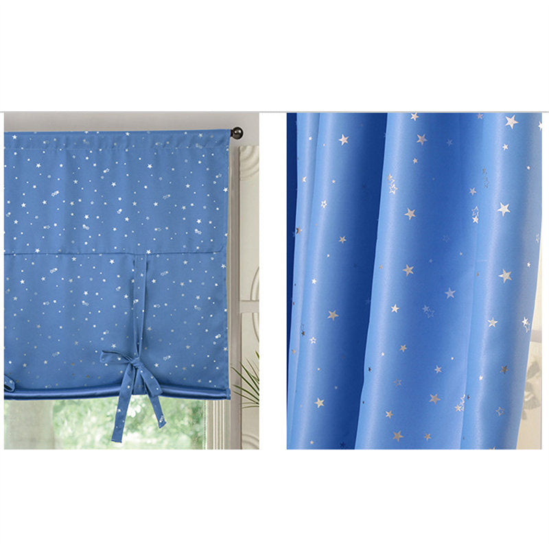 Rod Pocket Star Blackout Roman Curtain Tie Up Small Window Curtain 46X63In-SkyBlue