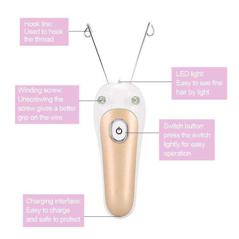 Electric Women Facial Hair Remover Beauty Facial Cotton Threading Hair Shaver-Gold