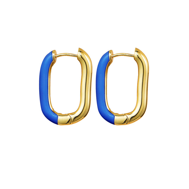 Pair of Vintage Colorful U Shape Hoop Earrings for Women-Blue