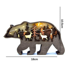 3D Forest Bear Decor Wooden Animal Statues Farmhouse Room Wall Decor-Bear+Light