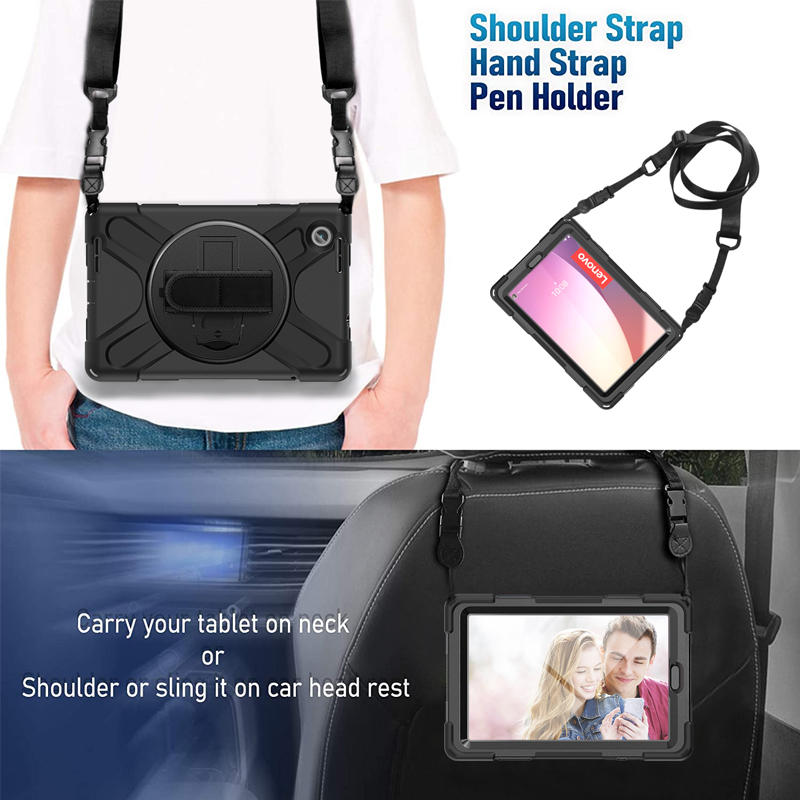 Tablet Case Heavy Duty with Swivel Stand for Lenovo Tab M8 4th Gen-Black