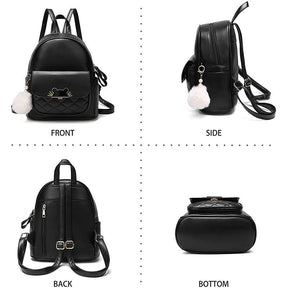 Mini Backpack for Women Cute Leather Small Bookbag with Cat Shaped Lock-Black