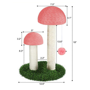 Cat Scratching Post Mushroom Durable Sisal Board with Dangling Ball-Pink