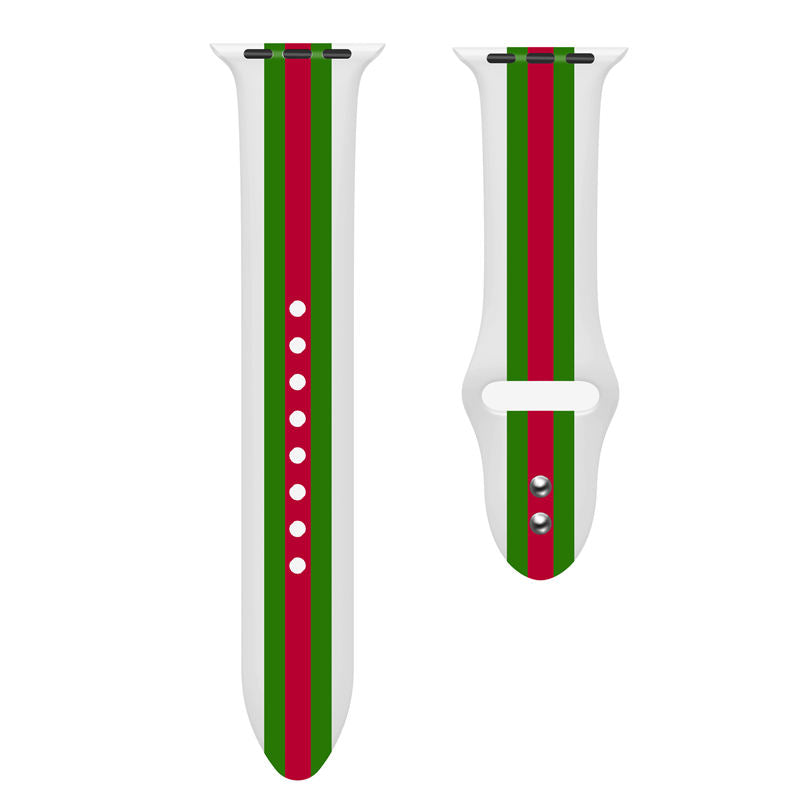 Soft Silicone Watch Bands Pattern Printed Band for iWatch Series6/5/4/3/2/1/SE-GucciWhite