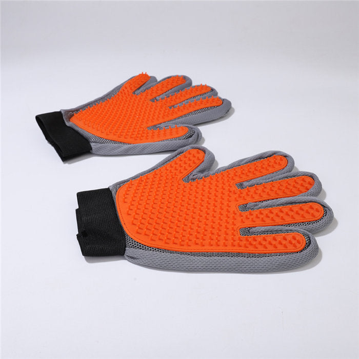 1 Pair Pet Grooming Gloves Efficient Hair Remover Brush-Orange