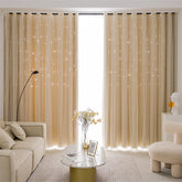 2 Panels Double Layer Stars Blackout Curtains for Bedroom Window-Beige