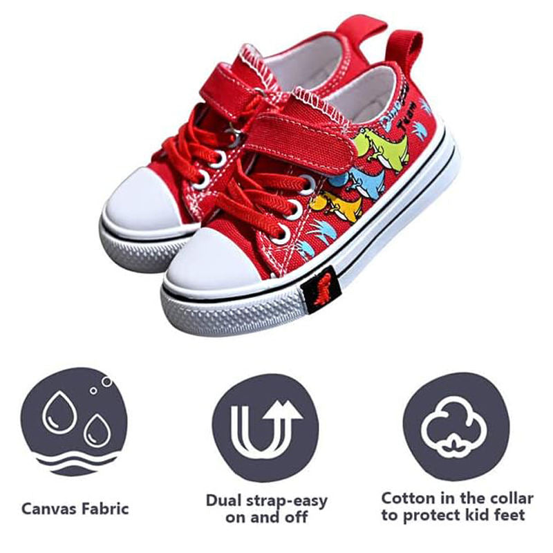 Toddler-Unisex Canvas Sneakers Cartoon Dinasour Slip on Shoes-Red