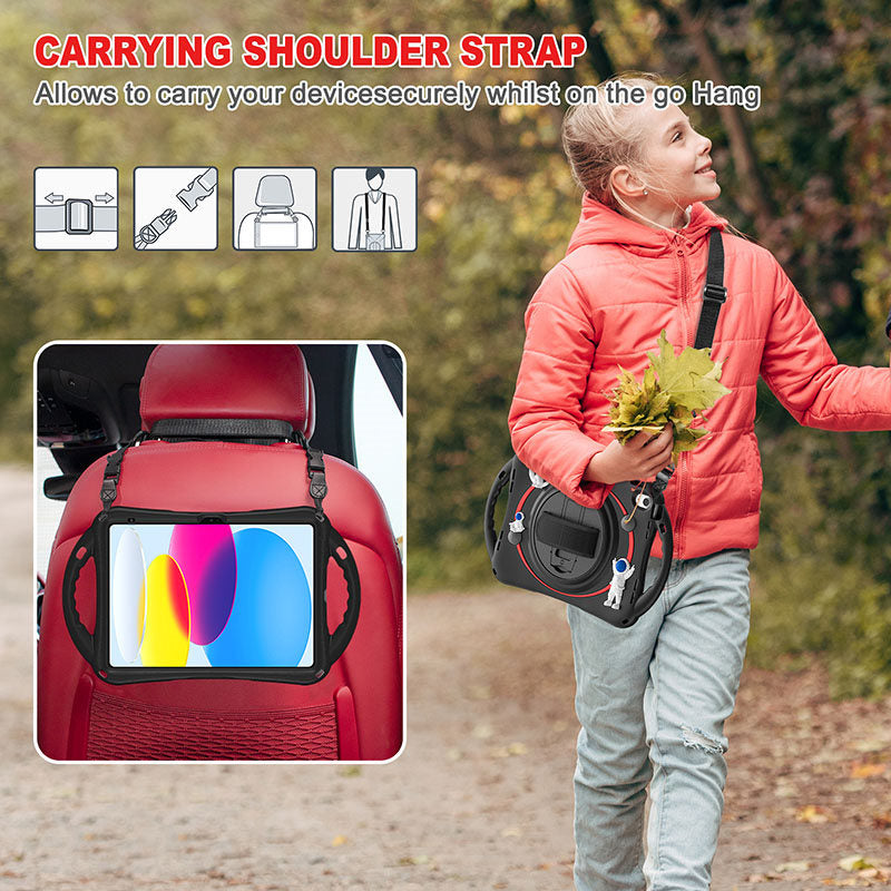 iPad Case Rugged Case with Handle Stand Shoulder Strap for iPad 10th 10.9 Inch 2022-Black