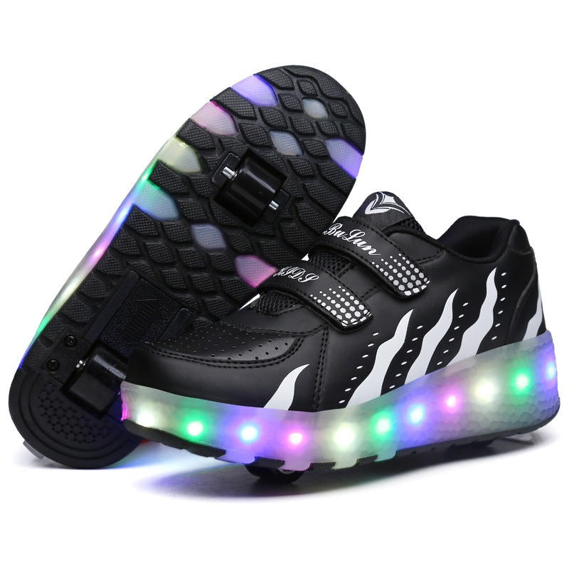 Rechargeable LED Light Shoes Roller Skates for Kids-028 Black