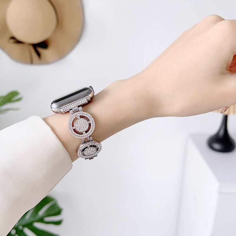 Shiny Watch Strap with Rhinestone Metal Link Band for Apple watch-Silver