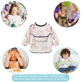 3 Pcs Long Sleeve Waterproof Bib with Crumb Catcher Pocket for 0-4 Years-1