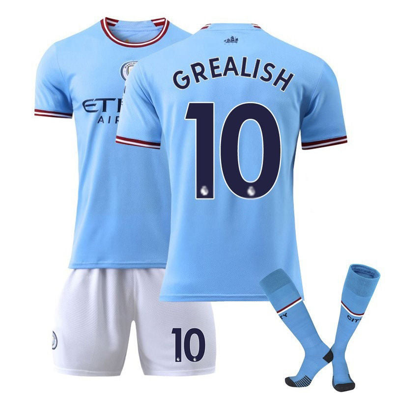 GREALISH #10 Manchester City F.C Home Jersey 22/23 Soccer Jersey Set For Adult Kids