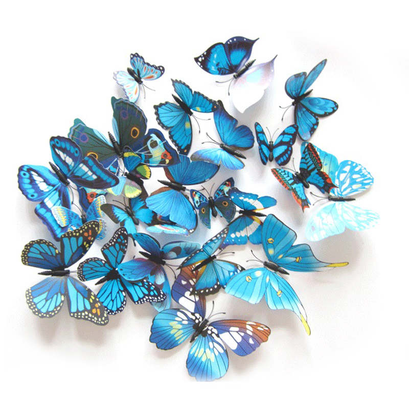 3D Vivid Butterfly Wall Stickers Fridge Magnet Decoration for Room Background-H003 Blue