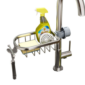 Faucet Sponge Holder Rustproof Sink Caddy for Dishcloth-Silver