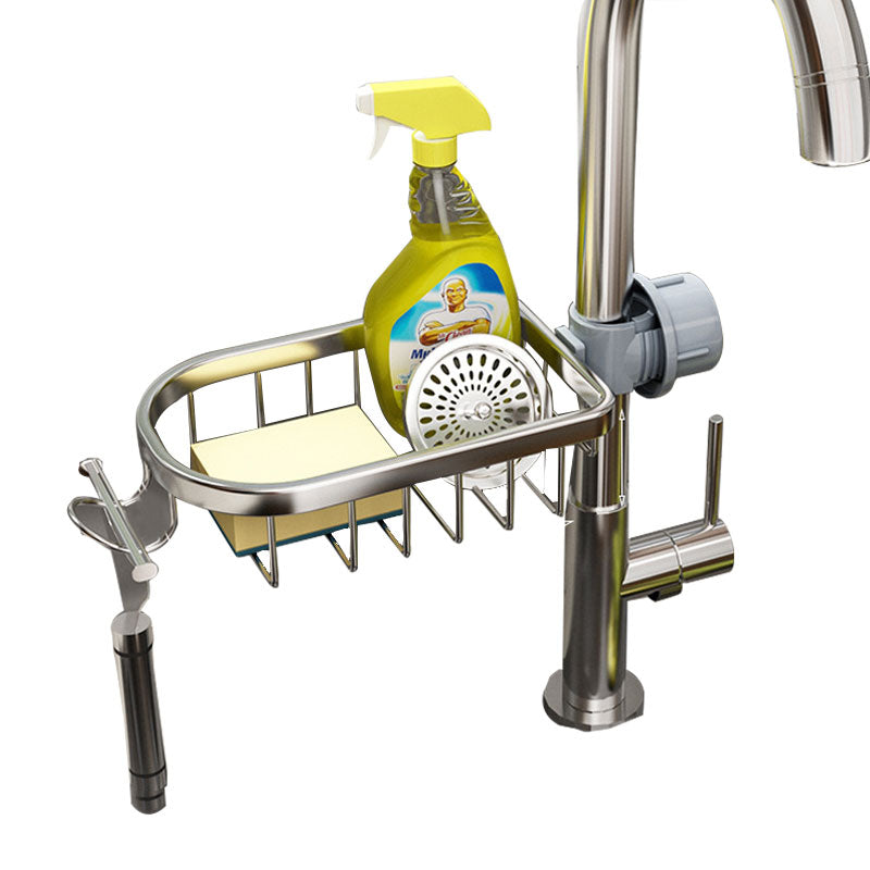 Faucet Sponge Holder Rustproof Sink Caddy for Dishcloth-Silver