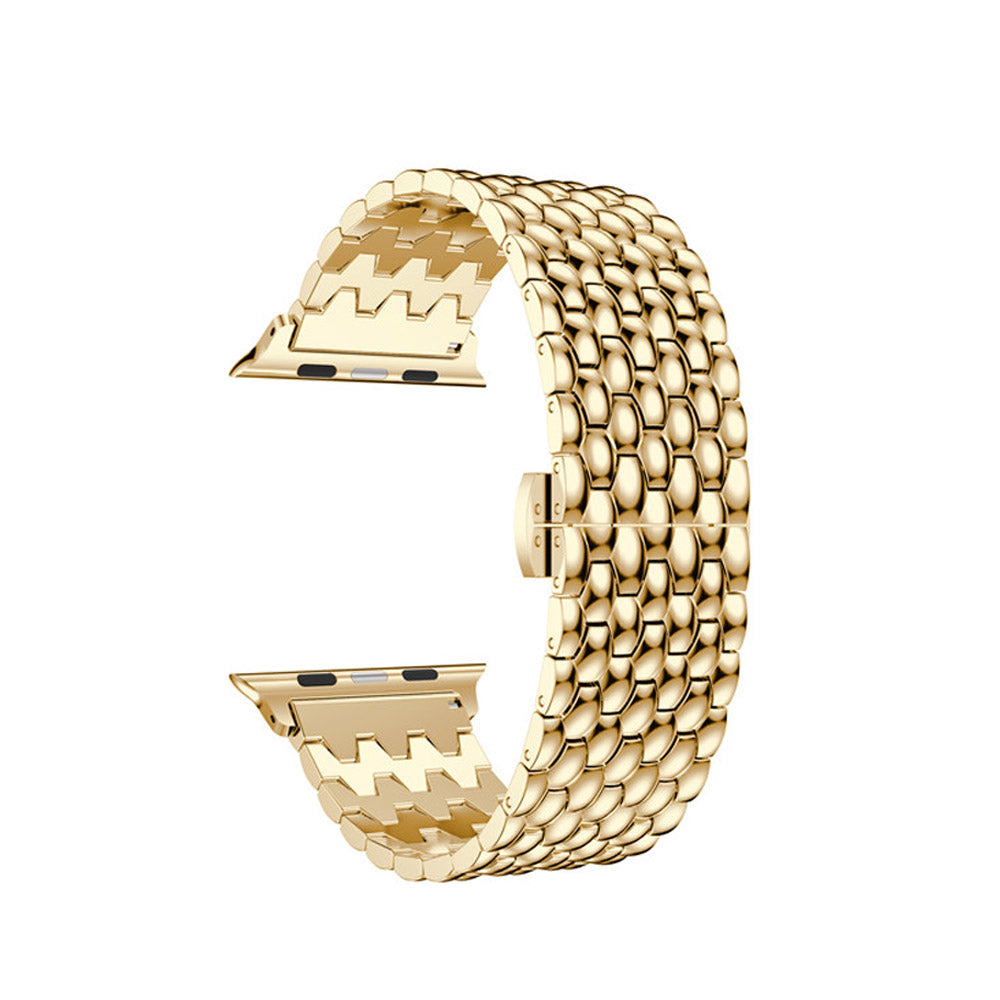 Dragon Leather Metal Watch Band For Apple Watch SE/6/5/4/3/2/1(Gold)