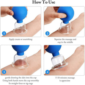 4 PCS Glass Facial Cupping Set Silicone Vacuum Suction-Blue