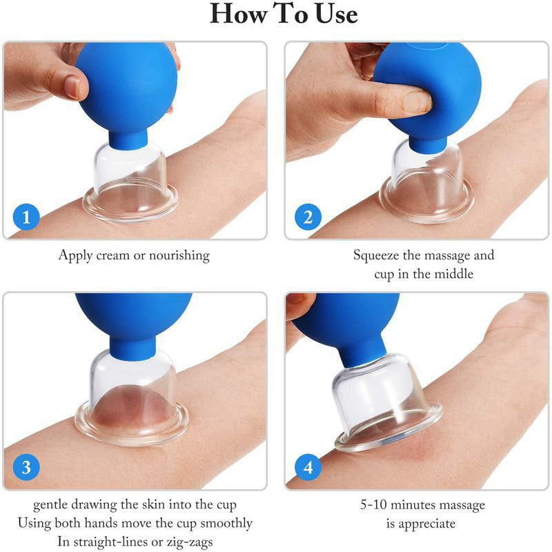 4 PCS Glass Facial Cupping Set Silicone Vacuum Suction-Blue