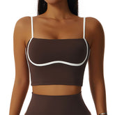Spaghetti Strap Sports Bra Square Neck Padded Fitness Crop Tops-Brown