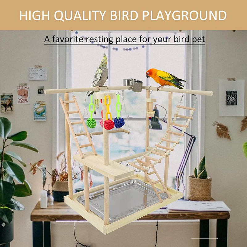 Parrots Playstand with 2 Stainless Steel Feeder Bird Swing Stand