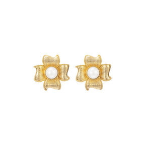 Flower Pearl Stud Earrings Hypoallergenic for Women Girls-Gold