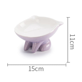 Raised Ceramic Cat Food Q Bowl Dish Tilt Angle Protect Cats Spine-Purple