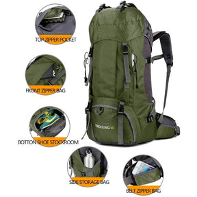 60L Waterproof Lightweight Hiking Backpack with Rain Cover for Climbing Camping-Army Green