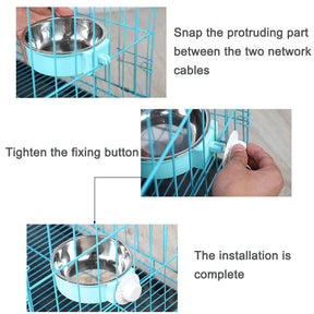 Removable Stainless Steel Hanging Pet Bowl for Cats Dogs-Blue