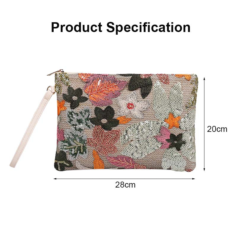 Women Clutches Embroidery Sequins Design Straw Bag for Vacation-Green