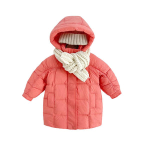 Winter Childrens Hooded Down Coat Mid Length Girls Puffer Jacket Kids 3-9 Years-Pink