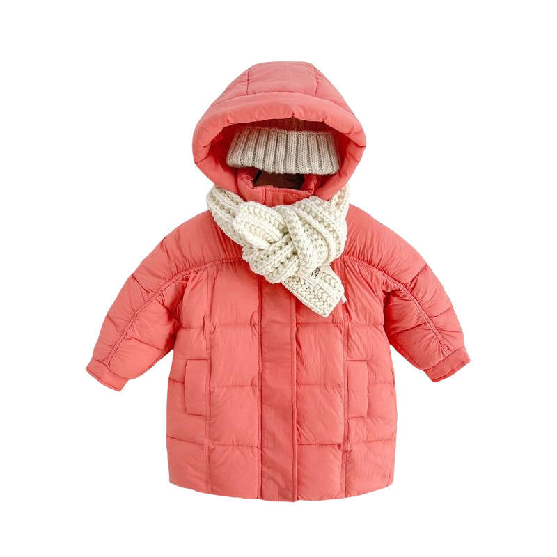 Winter Childrens Hooded Down Coat Mid Length Girls Puffer Jacket Kids 3-9 Years-Pink