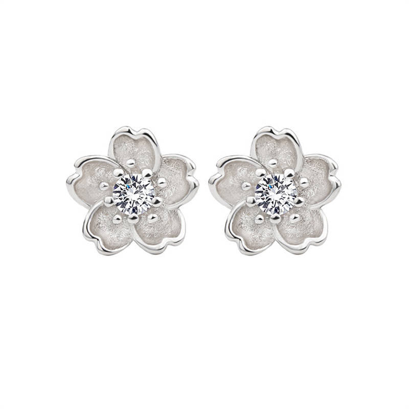 Flower Cubic-zirconia Stud Earrings for Women-White