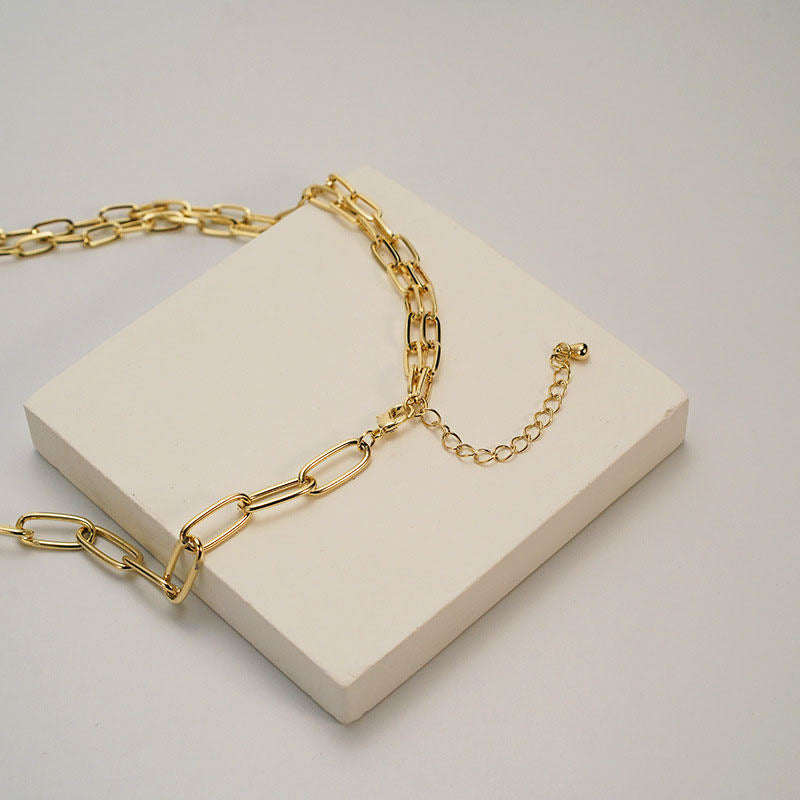 Paper Clip Necklace Pearl Pendant Collarbone Chain