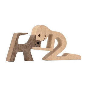 Men and Dog Wooden Statue Bedroom Home Decoration-5