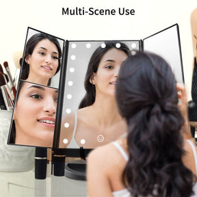 Tri-Fold Lighted Vanity Mirror with 22 LED Lights 3X/2X/1X Magnification Make Up Mirror-Black