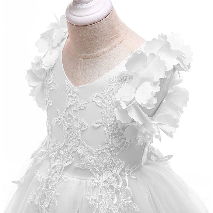 Princess Flower Girl Lace Dress Pageant Kids Christmas Party Dresses-White