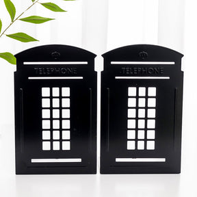 1 Pair Heavy Metal Telephone Booth Bookshelf Non Skid Sturdy Decorative Gift for Office Library-Black