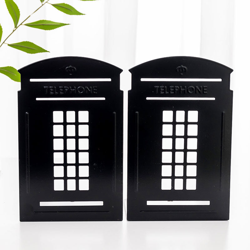 1 Pair Heavy Metal Telephone Booth Bookshelf Non Skid Sturdy Decorative Gift for Office Library-Black