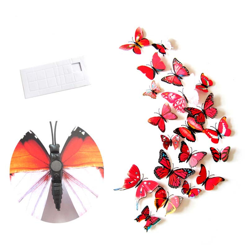 3D Vivid Butterfly Wall Stickers Fridge Magnet Decoration for Room Background-H003 Red