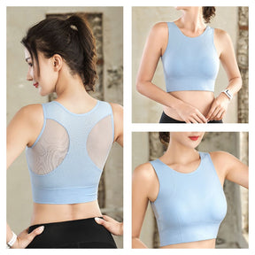 Longline Sports Bra with Removable Pads Racerback Tank Top-Blue