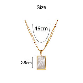 Minimalist Rectangular Natural Shell Pendant Gold Plated Chain Necklaces for Women-White