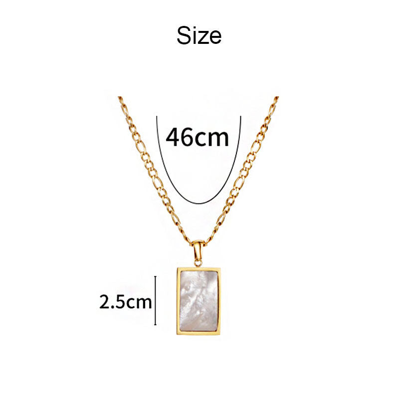 Minimalist Rectangular Natural Shell Pendant Gold Plated Chain Necklaces for Women-White