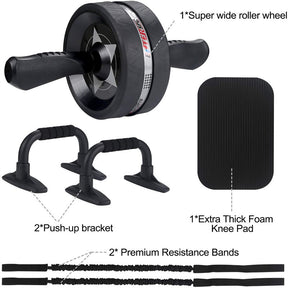 6-in-1 Abdominal Roller Kit with Knee Pads Resistance Band Pad Pusher Handle for Home Gym Equipment
