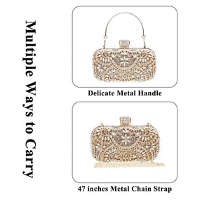 Womens Sparkly Crystal Clutch Bag Bridal Purse Evening Handbag-Gold