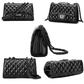 Womens Fashion Rhombus Shoulder Bags with Chain Strap-Black