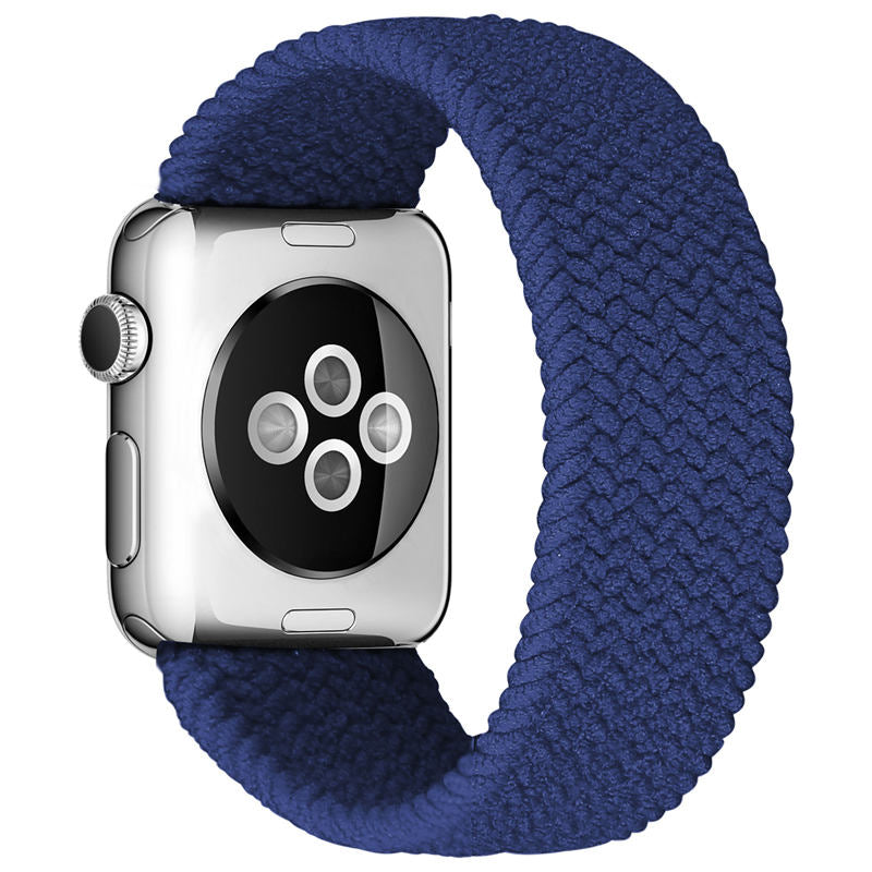 Sport Braided Solo Loop Strap Elastic Nylon Band for iWatch SE/6/5/4/3/2/1-NavyBlue