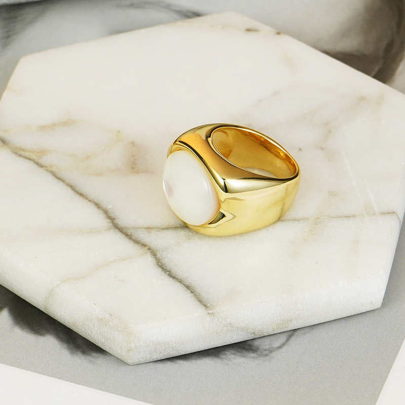 Gold Chunky Dome Rings Square Shell Rings for Women